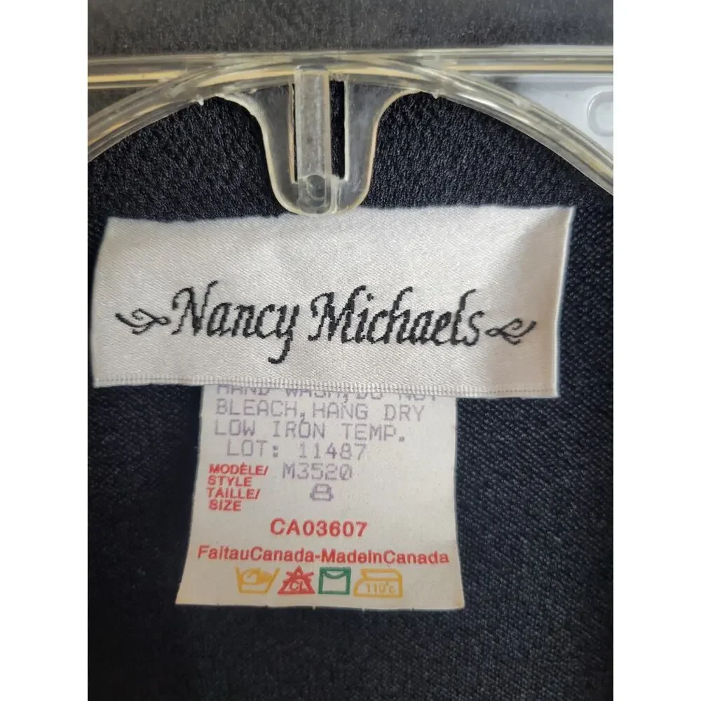 NWT Nancy‎ Michaels Black Floral Open Front Cardigan Sweater Women's Size 8